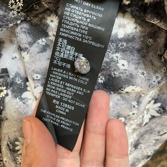 The Kooples Flowing Silver Top With Floral Print Black-Ecru - Picture 8 of 12